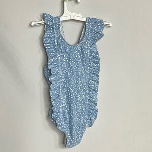 Minnow Crew Cuts Swimsuit Blue Floral Ruffle Size 5/6